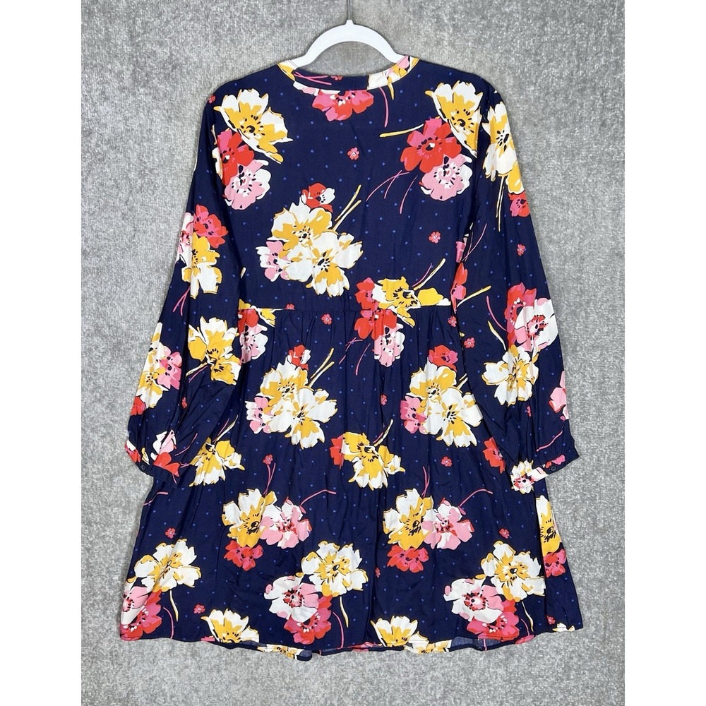 Old Navy Dress Womens Size XL Blue Floral Long Sleeve Pintuck Lace Up Neckline - Picture 2 of 9